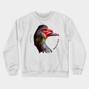 Muscovy duck head pin black text Crewneck Sweatshirt